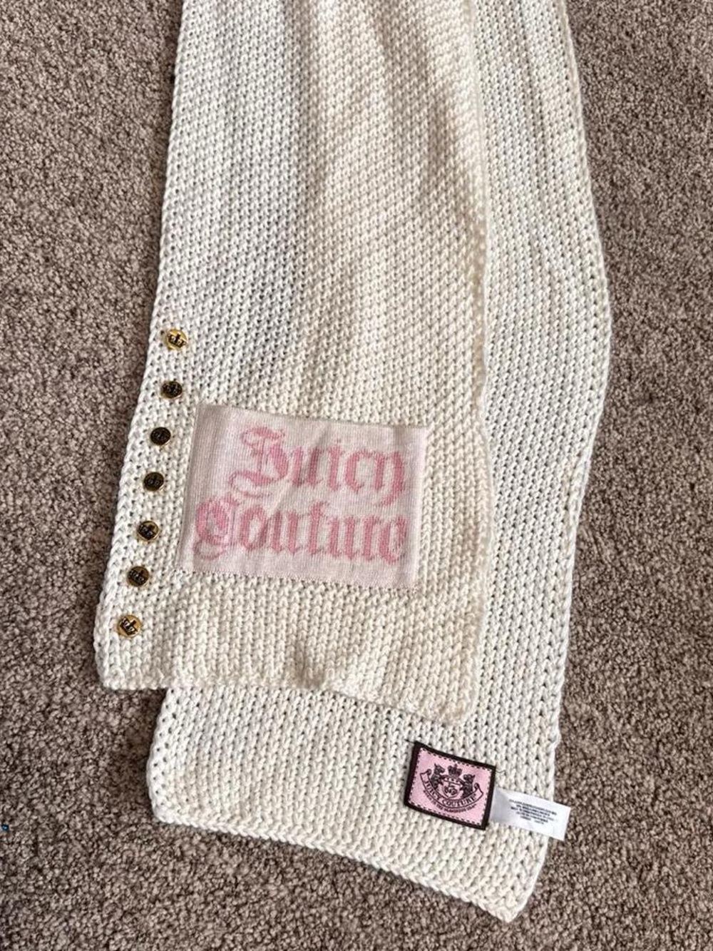 Juicy Couture Vintage Crochet Knit Cream Scarf - Picture 3 of 5